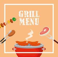 grill menu with delicious food in square frame vector