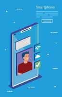 Man with isometric smartphone vector design