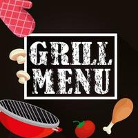 grill menu with oven and delicious food vector