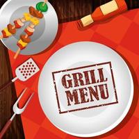 grill menu with delicious brochette and dish vector