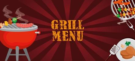 grill menu with oven and delicious food vector