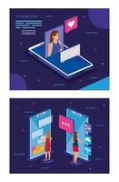 Isometric smartphones and people vector design