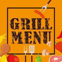 grill menu with delicious food and vegetables vector