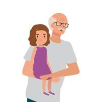 grandfather with granddaughter avatar character vector