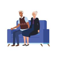 old couple seated in sofa avatar character vector