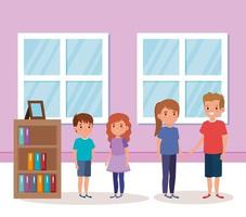 cute little children indoor house scene vector