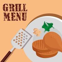 grill menu with delicious food in dish vector