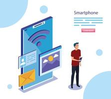 Man with isometric smartphone vector design