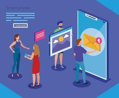 Isometric smartphone and people vector design