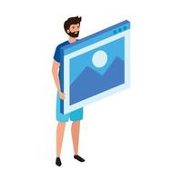 young man with picture file isolated icon vector