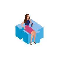 beautiful woman sitting in puzzle piece vector