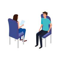 young couple sitting in chair isolated icon vector