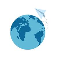 esfera mundial aislada y diseño vectorial de avión de papel vector