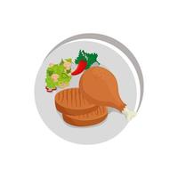 chicken with beef steak in dish isolated icon vector