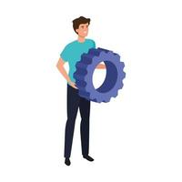 young man with gear pinion avatar character vector