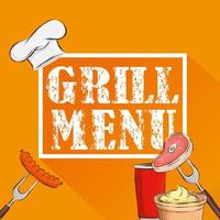 grill menu and delicious food with hat chef vector