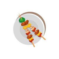 Brocheta de carne y verduras en plato vector