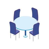 Mesa redonda muebles con sillas icono aislado vector