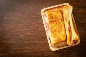 French toast ham bacon cheese sandwich photo