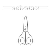 Trace word and color cute kawaii scissors. vector