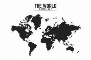 Mapa negro simple del mundo aislado sobre fondo blanco. vector