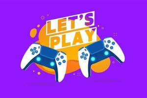 Let's play text with game controllers or joysticks for game console. vector