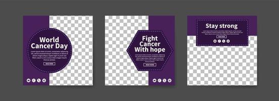 Social media post templates for world cancer day. vector