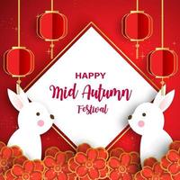 Mid Autumn Festival card with cute rabbit vector