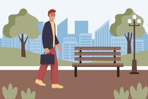 A young man walks in the park vector