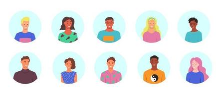A set of avatars. Women and men of different races in summer clothes vector