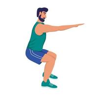 A young man does squat exercises. Sports at home, healthy lifestyle vector