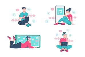 A set of characters listen to music vector