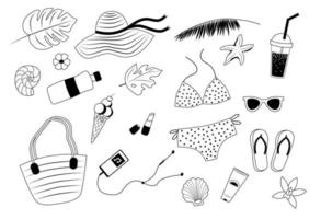 Summer things, a set for traveling in doodle style vector