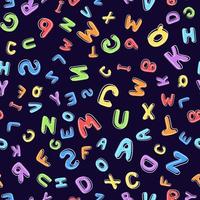 Seamless pattern of multicolored letters on a dark background vector