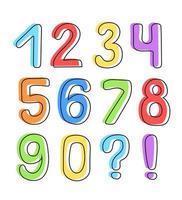 Números multicolores del cero al nueve sobre un fondo blanco. vector