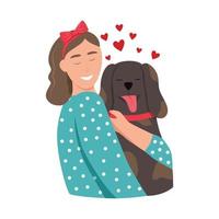 A young woman hugs a dog vector