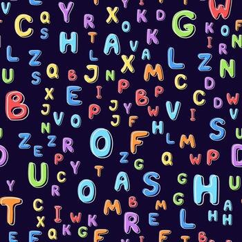 Seamless pattern of multicolored letters on a dark background. vector