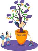 Credit score growing concept with youth and adult. vector