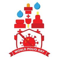 world polio day illustration. vaccine with virus and shield vector