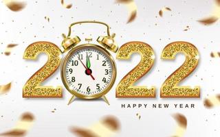 números de navidad 2022 con reloj despertador dorado vector