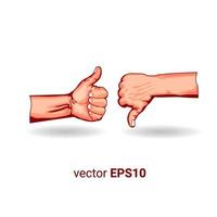 Pulgar hacia abajo y pulgar hacia arriba imagen de vector de ilustración de mano