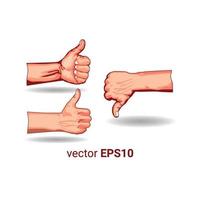 Pulgar hacia abajo y pulgar hacia arriba imagen de vector de ilustración de mano