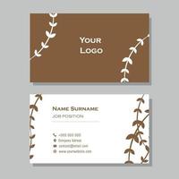 Brown and white business card with leaf design vector