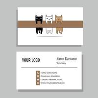 White and brown veterinary business card with three cats design vector