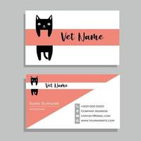 tarjeta de visita veterinaria blanca y rosa con diseño de gato negro vector