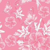 Seamless pattern floral with Hibiscus and Lilly flowers background. vector