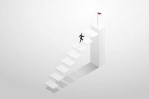 empresaria corriendo por las escaleras hacia el objetivo y el éxito. vector