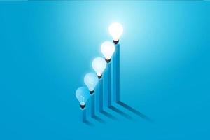 Creative lightbulb with graph growing upon a blue background vector