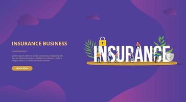 insurance business concept big text with people for website template vector