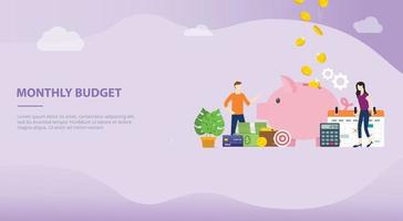 monthly budget planning concept with saving piggy icon and calendar vector